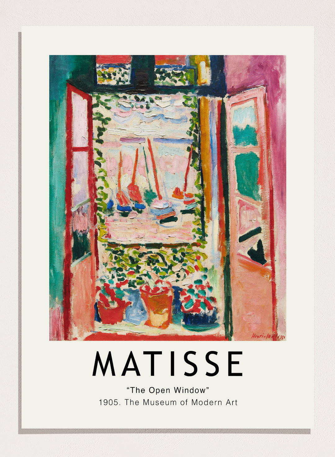 Featuring original Henri Matisse's Artwork Open Window, Collioure summer 1905 painting, this lithograph wall art print showcases classic vintage fauvism Matisse art. Featuring colorful art and text, this vintage exhibition poster by National Gallery of Art is perfect for any boho, eclectic, retro,or minimalist space.