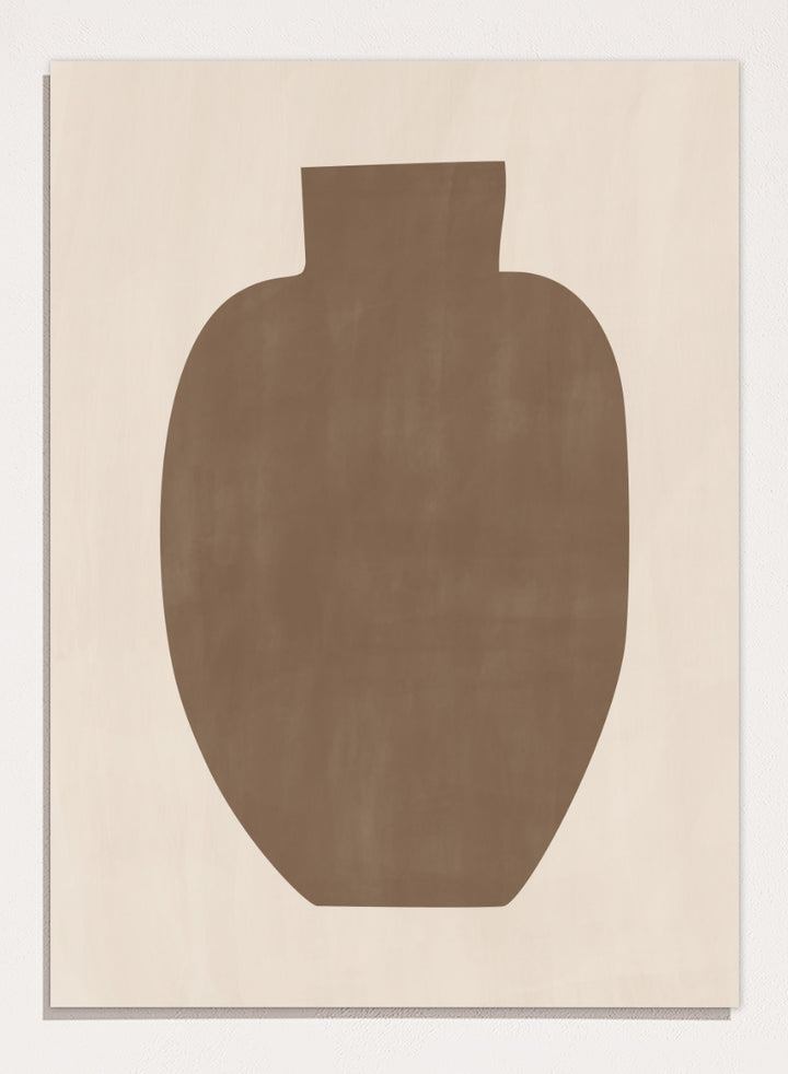 Shop Earthy Abstract Vase by Elena Ristova, a modern minimalist wall art print poster featuring an oversized brown vase silhouette on a soft cream background.