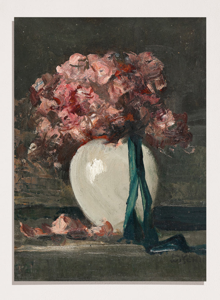 "Pink Flowers in a White Vase" Art Print