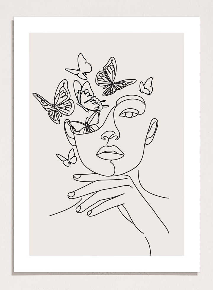 Head of Butterflies Line Art Print