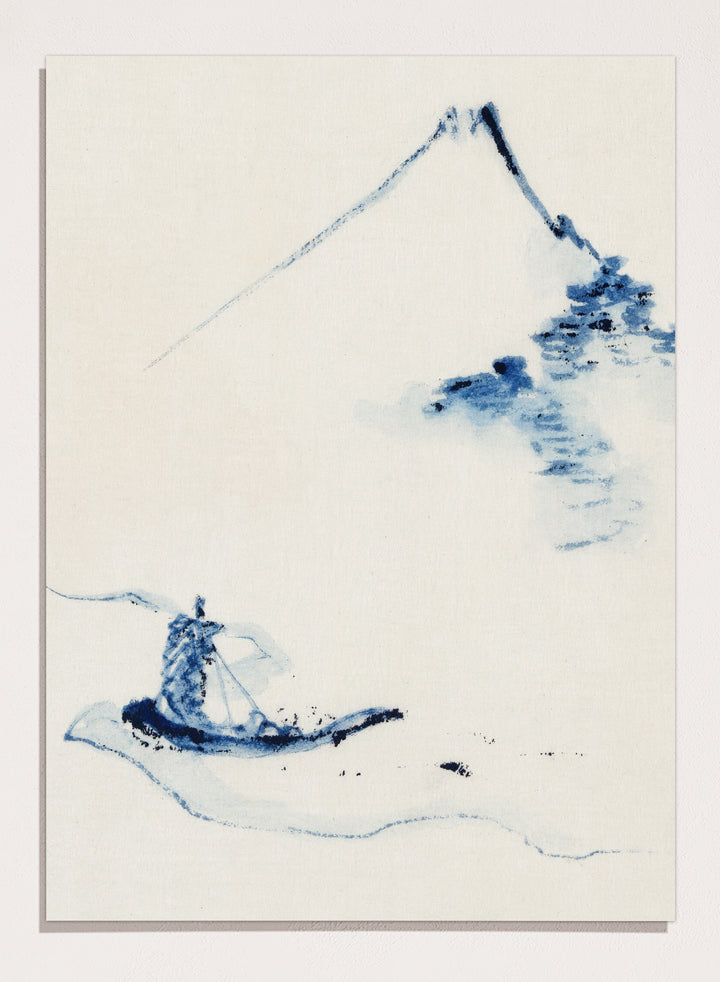 Katsushika Hokusai A Person in a Small Boat on a River with Mount Fuji Art Print