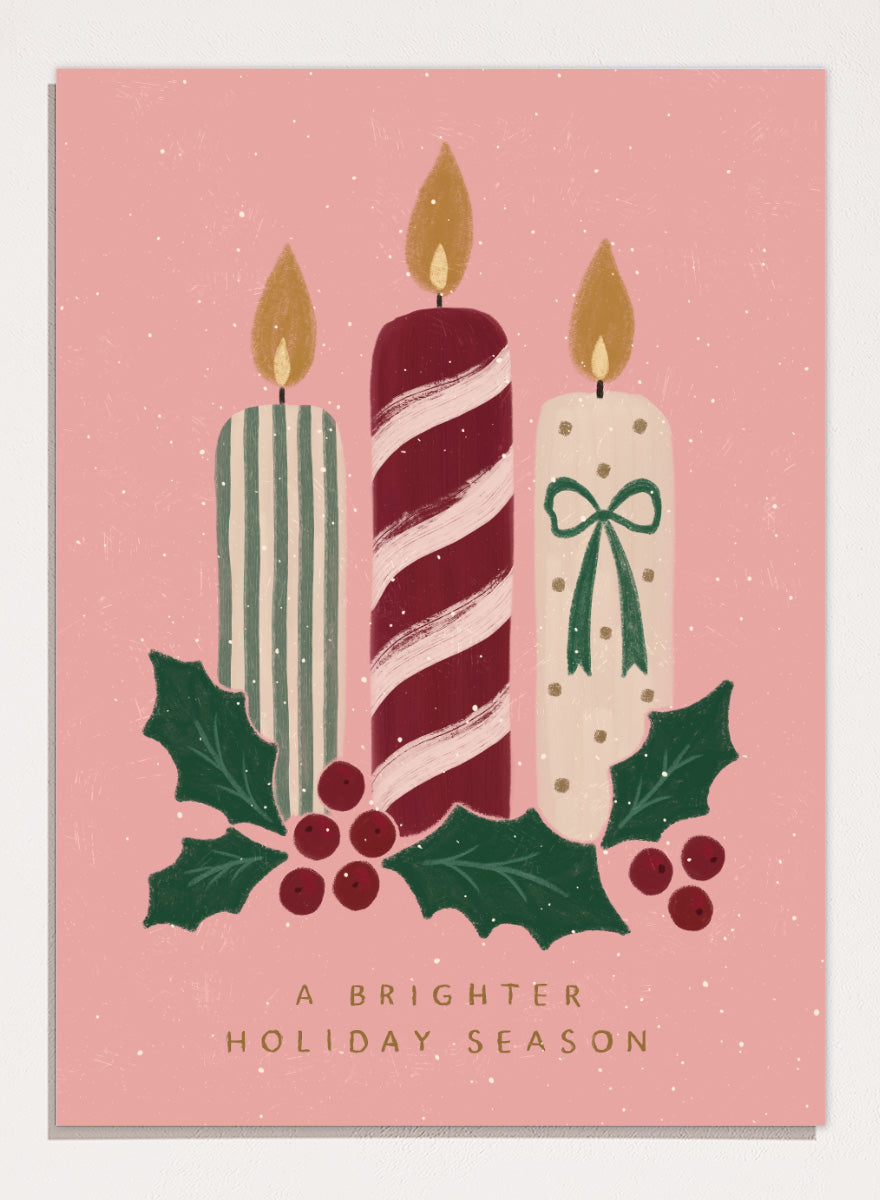 Shop Festive Holiday Candles by Katarzyna Gąsiorowska, a Christmas wall art print poster with candles, holly, berries, and festive holiday charm.