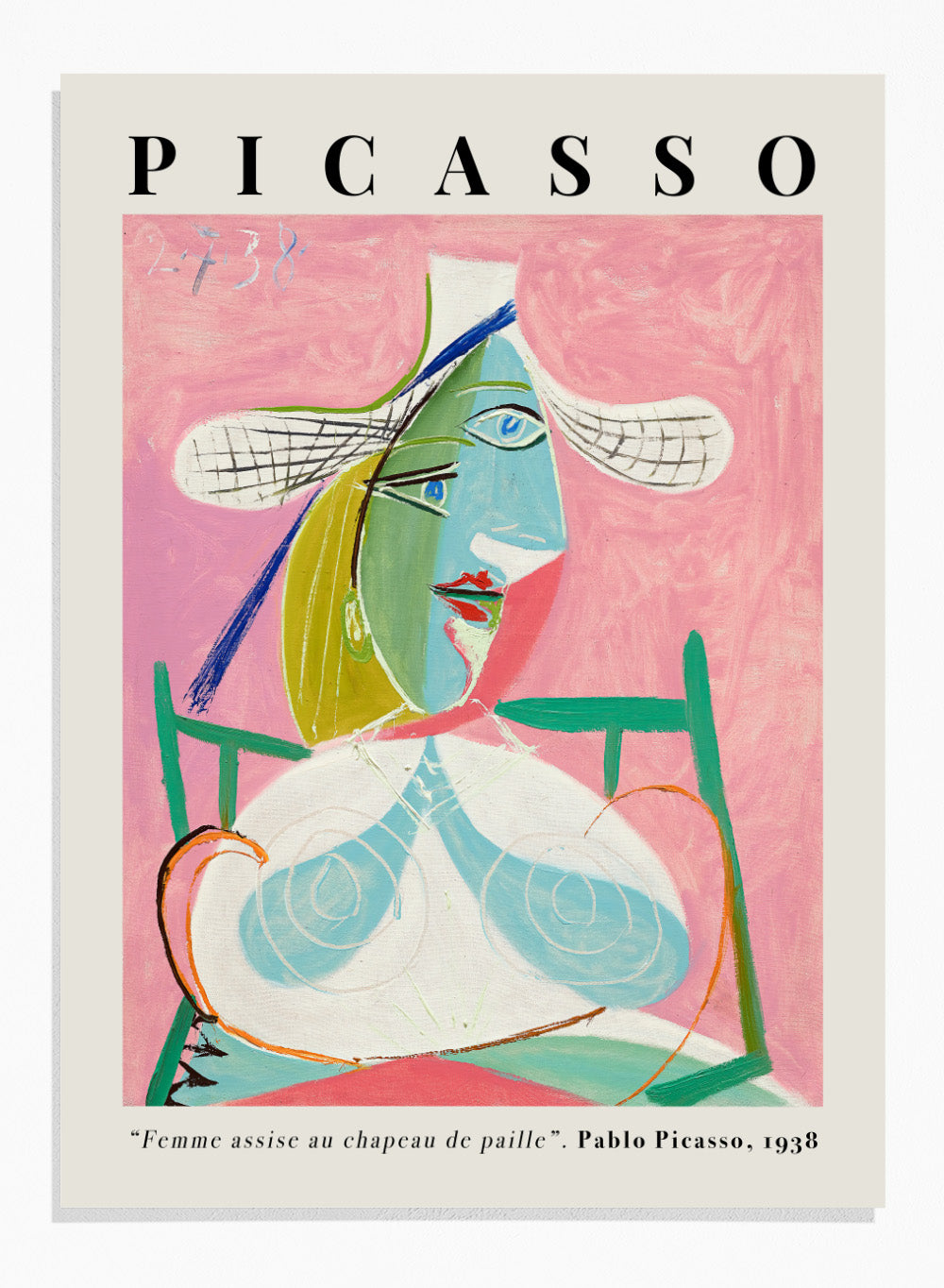 Pablo Picasso Femme assise au chapeau de paille (1938) Vintage