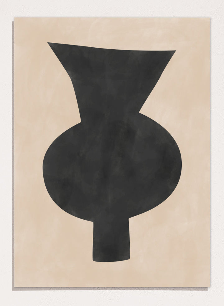 Shop Abstract Black Vase by Elena Ristova, a modern minimalist wall art print poster featuring an oversized black vase silhouette on a soft beige background.