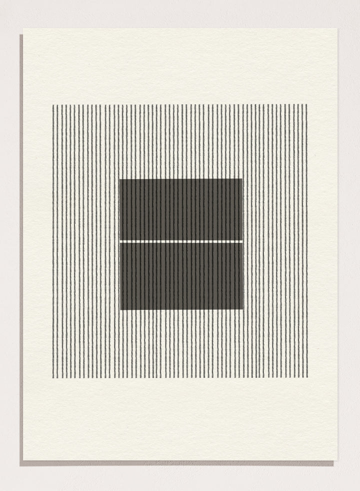 Black and white geometric design with lines and squares on a plain background. Line Harmony by The MIUUS Studio is a fine art print and wall poster featuring abstract linework, geometric balance, and minimalist black and white design.