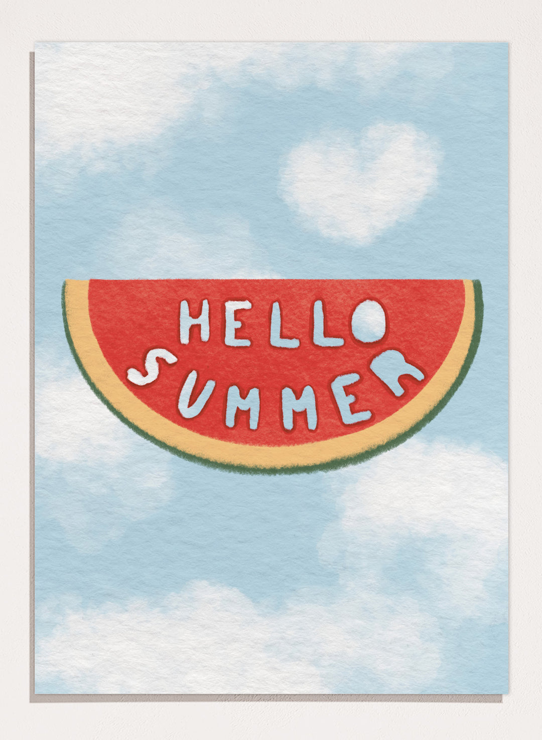 An art print featuring a watermelon slice graphic with the words &