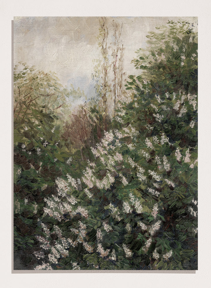 Featuring Ladislav Mednyánszky's original vintage artwork Lilacs, this dark moody European vintage purple flowers against green lush leaves botanical oil painting wall art print showcases a classic rustic antique style that is perfect for any boho or modern farmhouse inspired space with muted or neutral colors. 