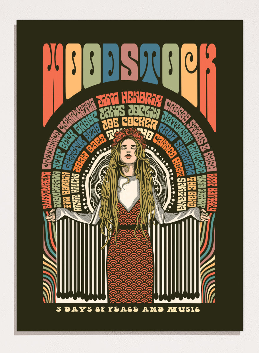 A framed psychedelic art poster featuring the word &