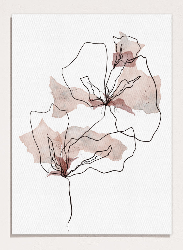 Shop Abstract Blush Botanicals by Ankie Kooi, a modern floral wall art print poster with abstract flowers, minimalist line art, blush pink, cream, and black.