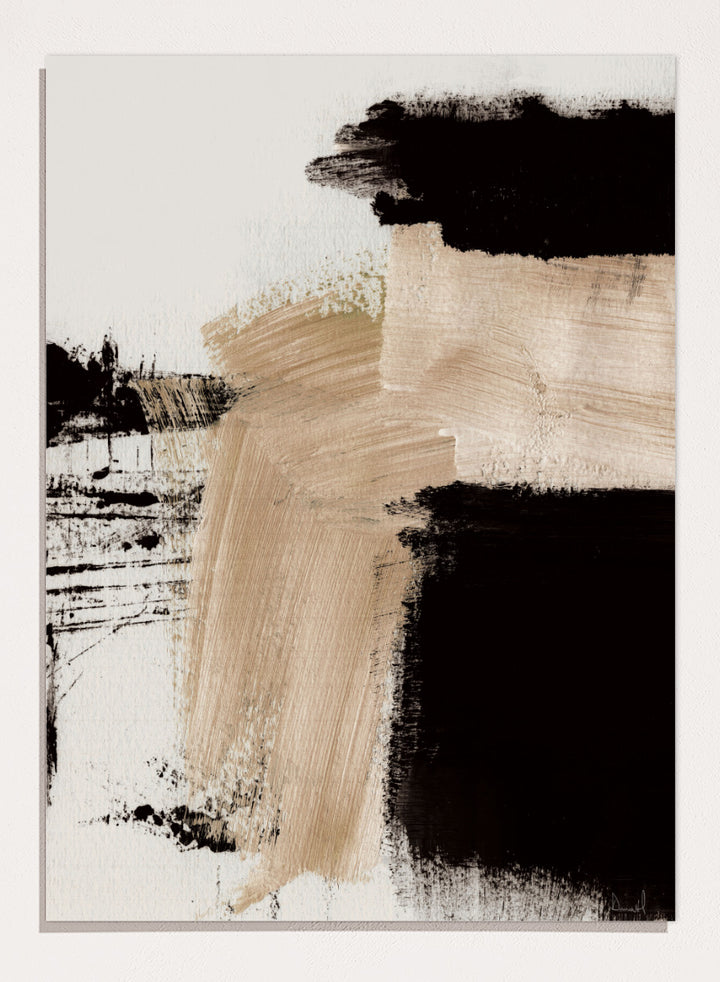 Shop Path by Dan Hobday, a contemporary abstract art print featuring bold black forms, warm beige brushwork, layered texture, and expressive neutral tones.
