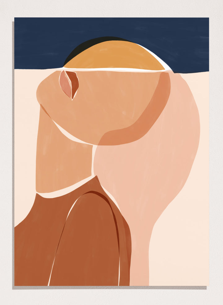 Half Face Half Sun by Ivy Green is a modern figurative art print featuring a minimal female portrait and sun motif. Premium fine art print with optional wood framing.