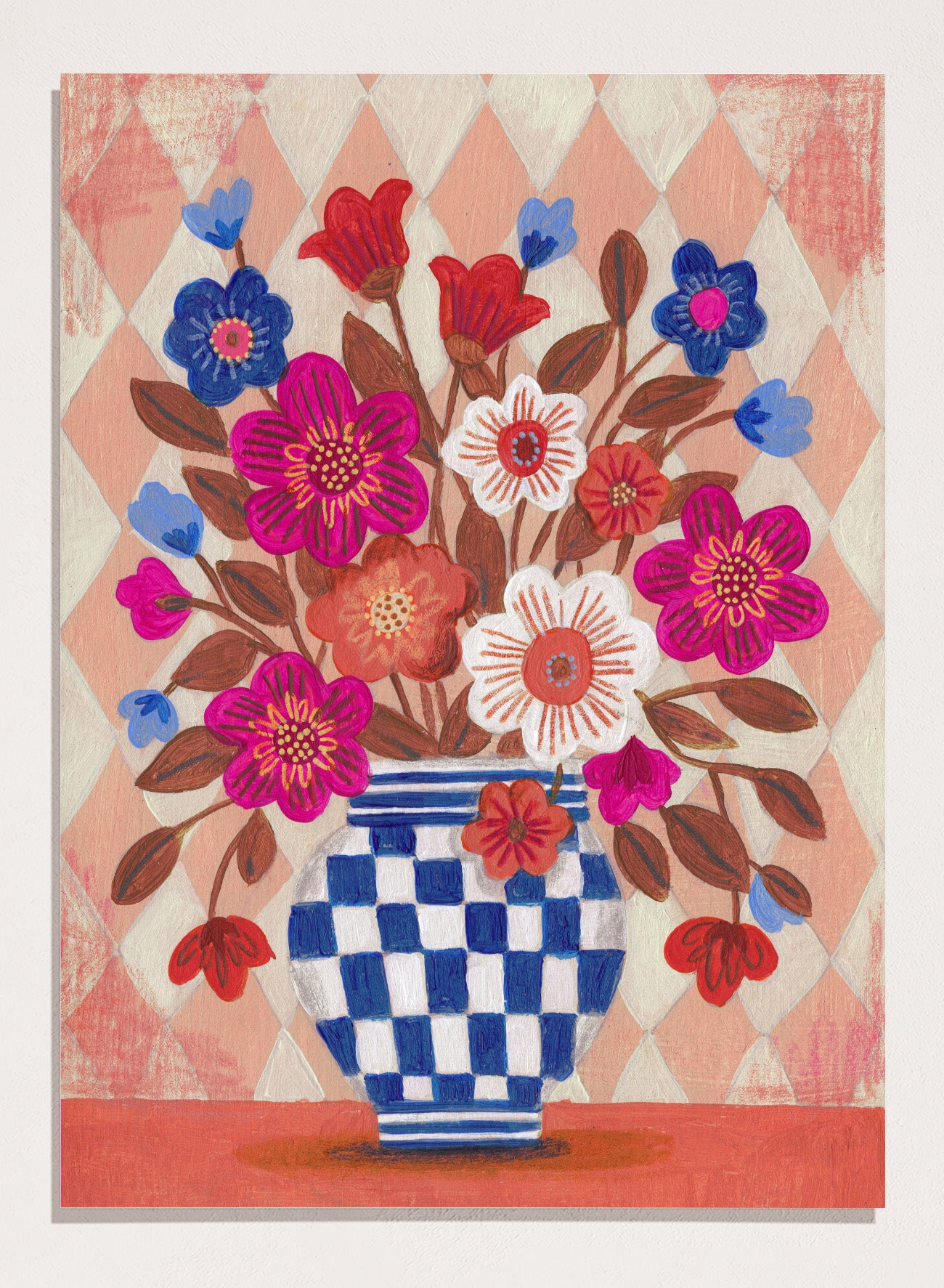 美品　waltz by BEAMS DESIGN フラワープリントアンサンブル Caroline Bonne Müller - Vibrant Checked Vase Flowers Licensed Fine