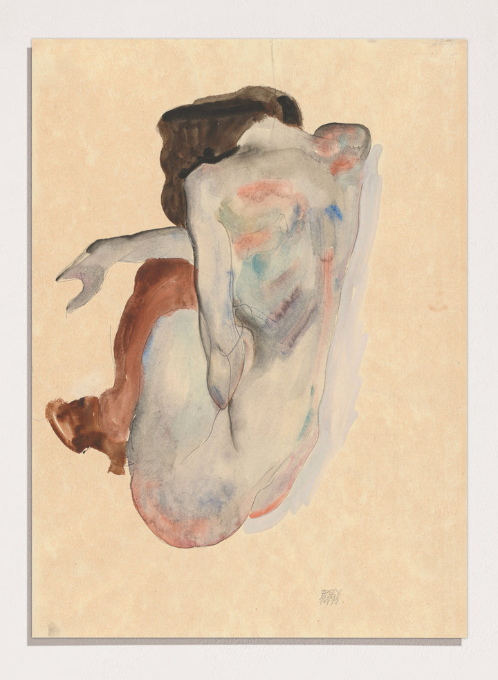 Egon Schiele Crouching Nude in Shoes and Black Stockings Art Print ES03