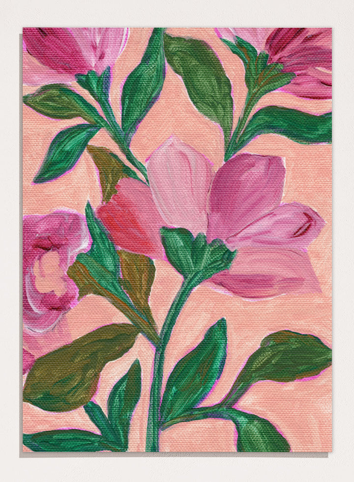 Shop Vibrant Pink Blooms No.2 by Nikita Jariwala, a floral wall art print poster featuring oversized pink flowers and lush modern botanical artwork.