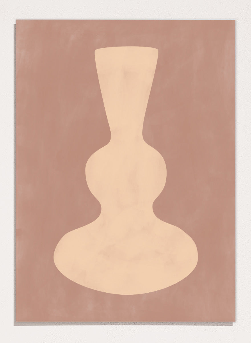 Shop Earthy Abstract Vase by Elena Ristova, a modern minimalist wall art print poster featuring a sculptural cream vase on a warm dusty brown background.