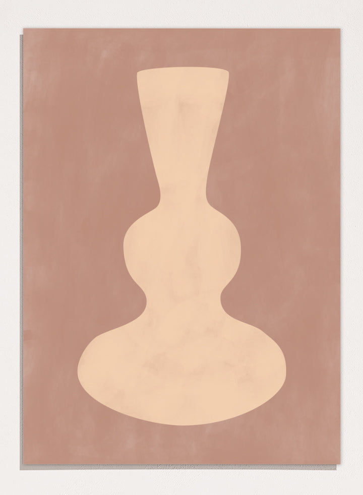 Shop Earthy Abstract Vase by Elena Ristova, a modern minimalist wall art print poster featuring a sculptural cream vase on a warm dusty brown background.