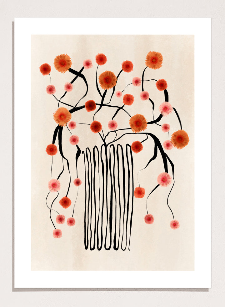 Orange Flowers in Abstract Vase Art Print