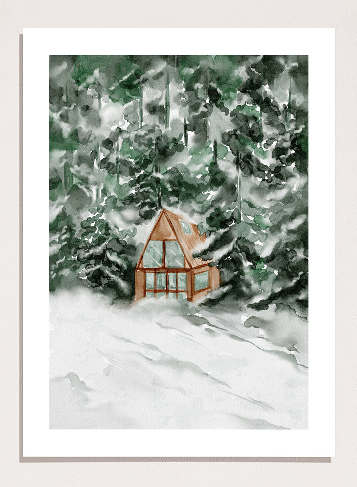 "Winter Cottage House" Art Print