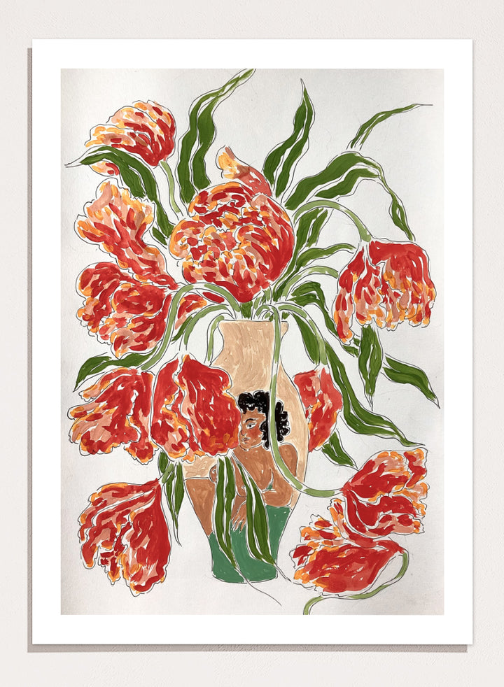 Rushati Chowdhury - Vibrant Tulips in Vase Art Print