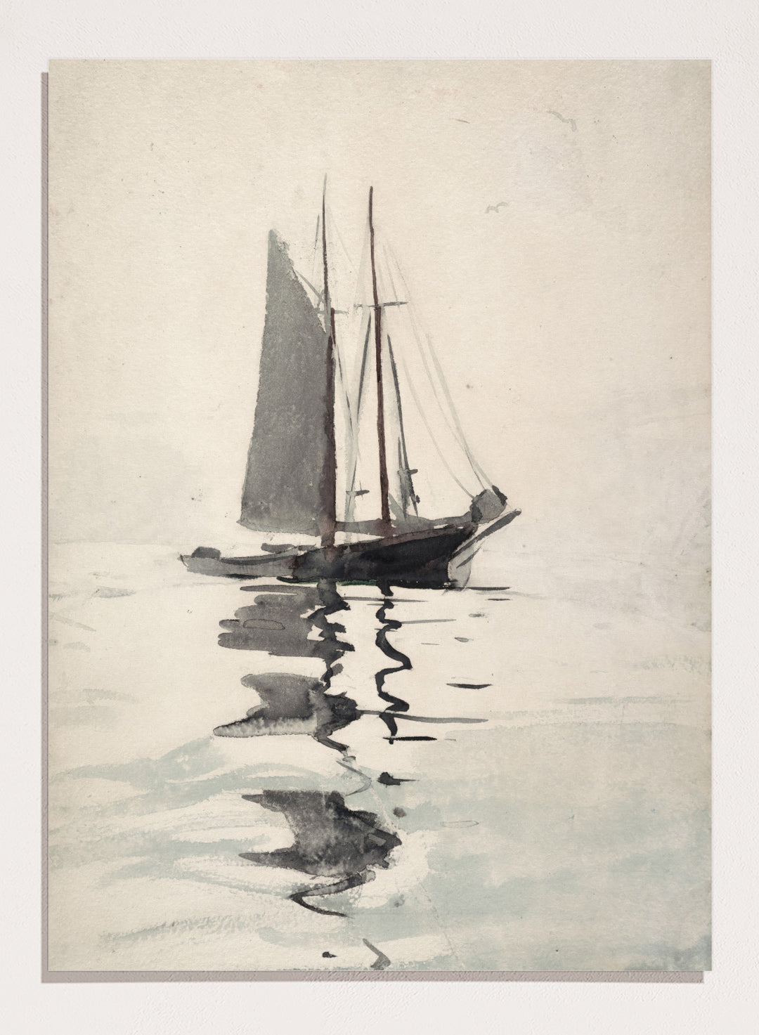 "Two-masted Schooner with Dory" Art Print