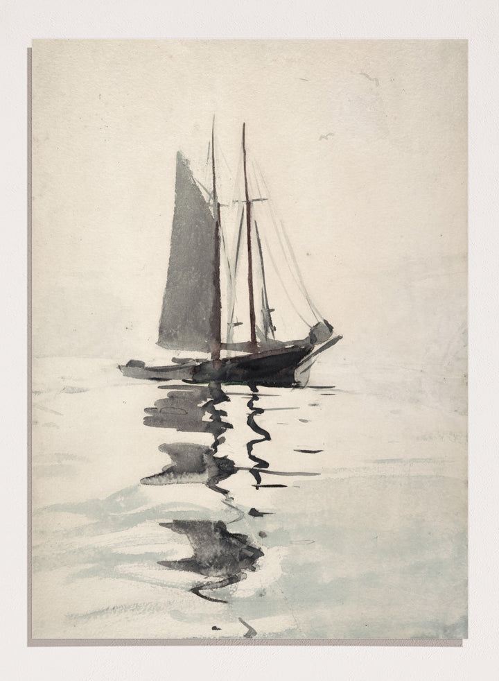 "Two-masted Schooner with Dory" Art Print