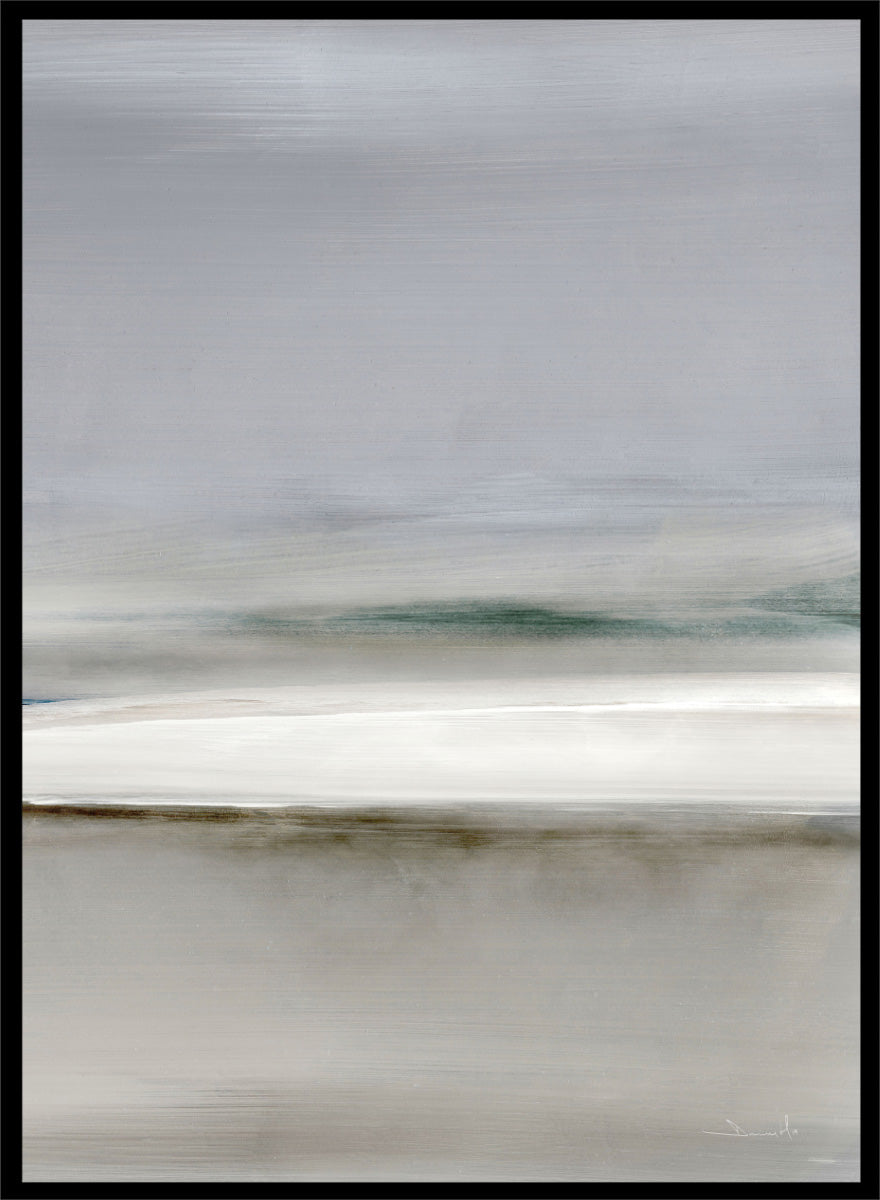 Shop Horizon by Dan Hobday, a set of 2 minimalist landscape wall art prints posters featuring soft gray seascapes, open water, and a quiet horizon.