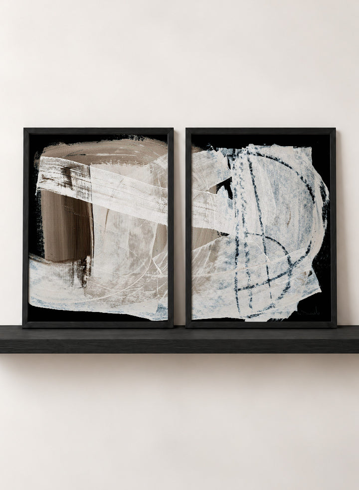 Shop Mind Art Print Set of 2 by Dan Hobday, an abstract wall art print poster pair with layered white brown brushwork and bold black contrast.