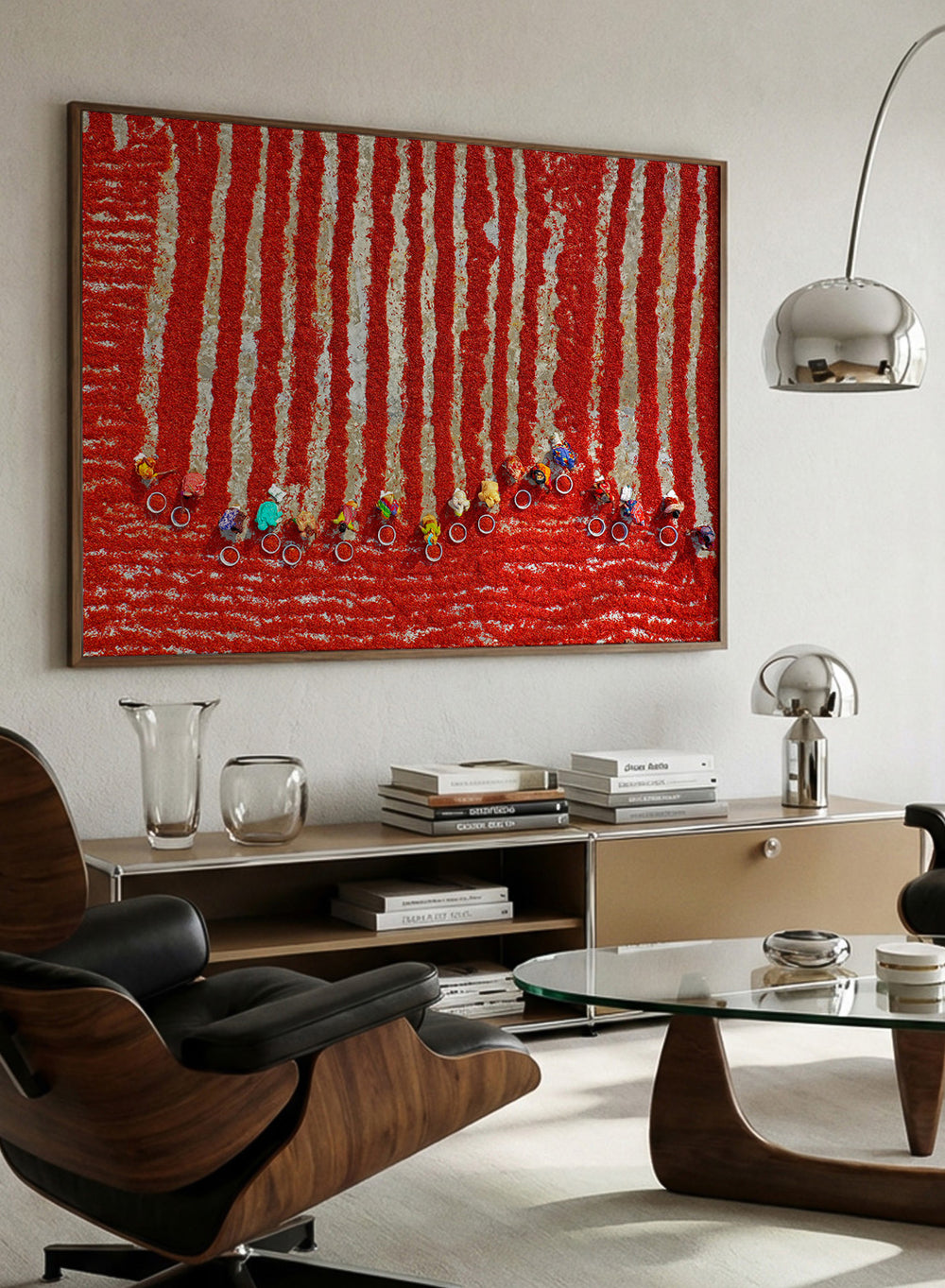 Drying Red Chilies by Azim Khan Ronnie aerial photography print showing chilli fields in Bangladesh with workers, cultural documentary wall art poster