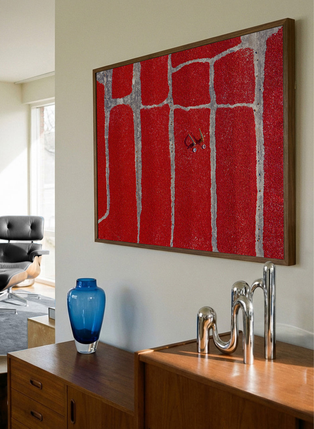 Chilli Farm by Azim Khan Ronnie aerial photography print showing red chilli drying fields in Bangladesh, cultural food production wall art poster.