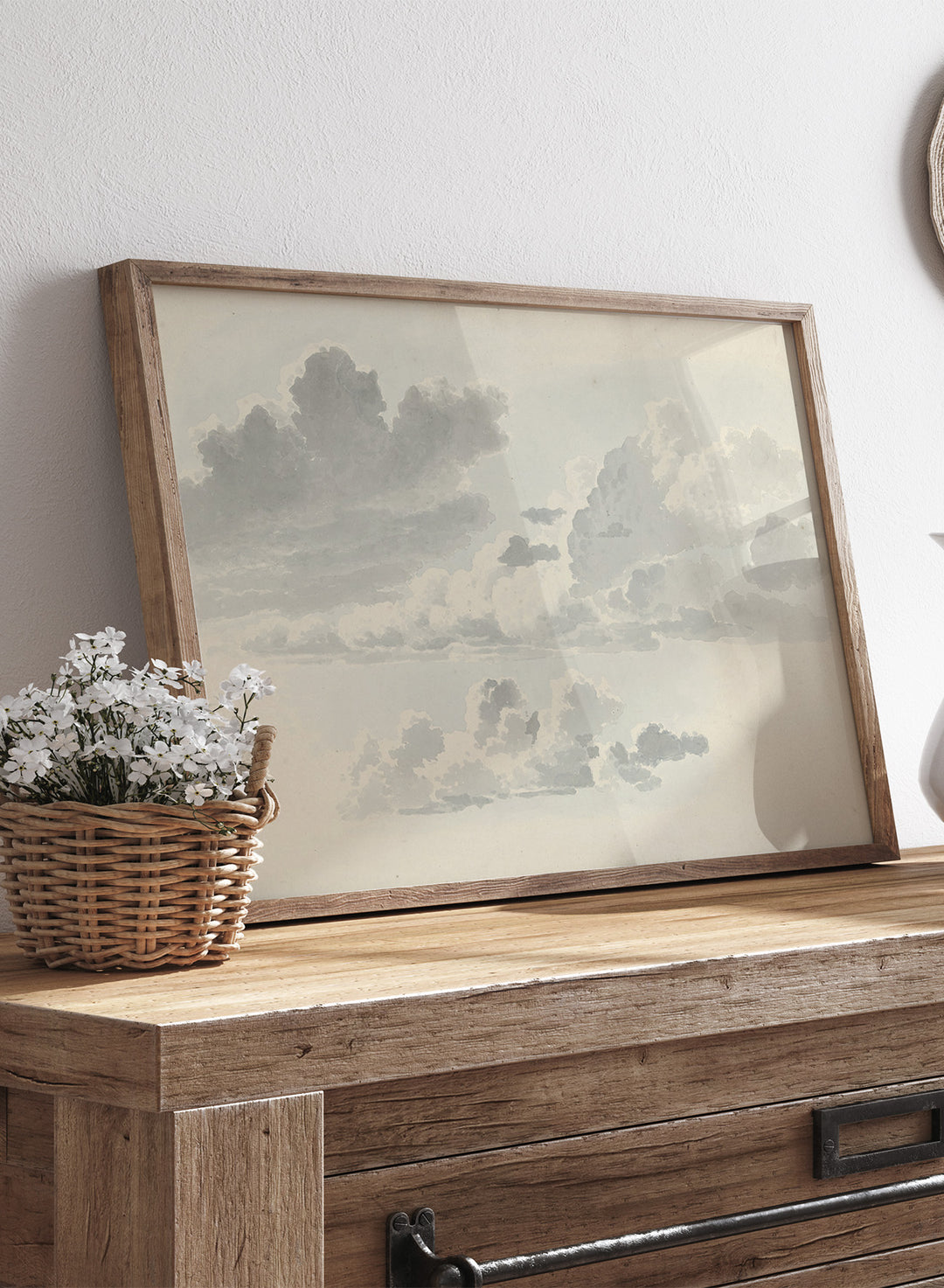 Cloud Studies by Josephus Augustus Knip is a vintage watercolor sky print in soft grey and blue tones, a calm nature print for wall art.
