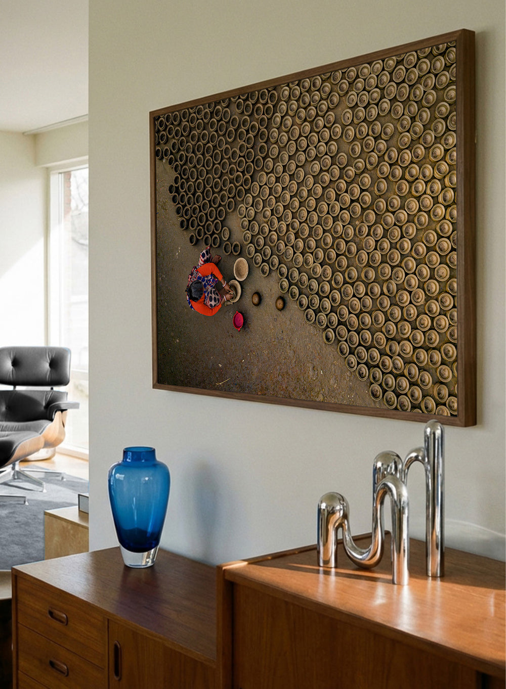 Pot Making by Azim Khan Ronnie aerial photography print showing clay pots drying in Bangladesh village, traditional craft wall art poster