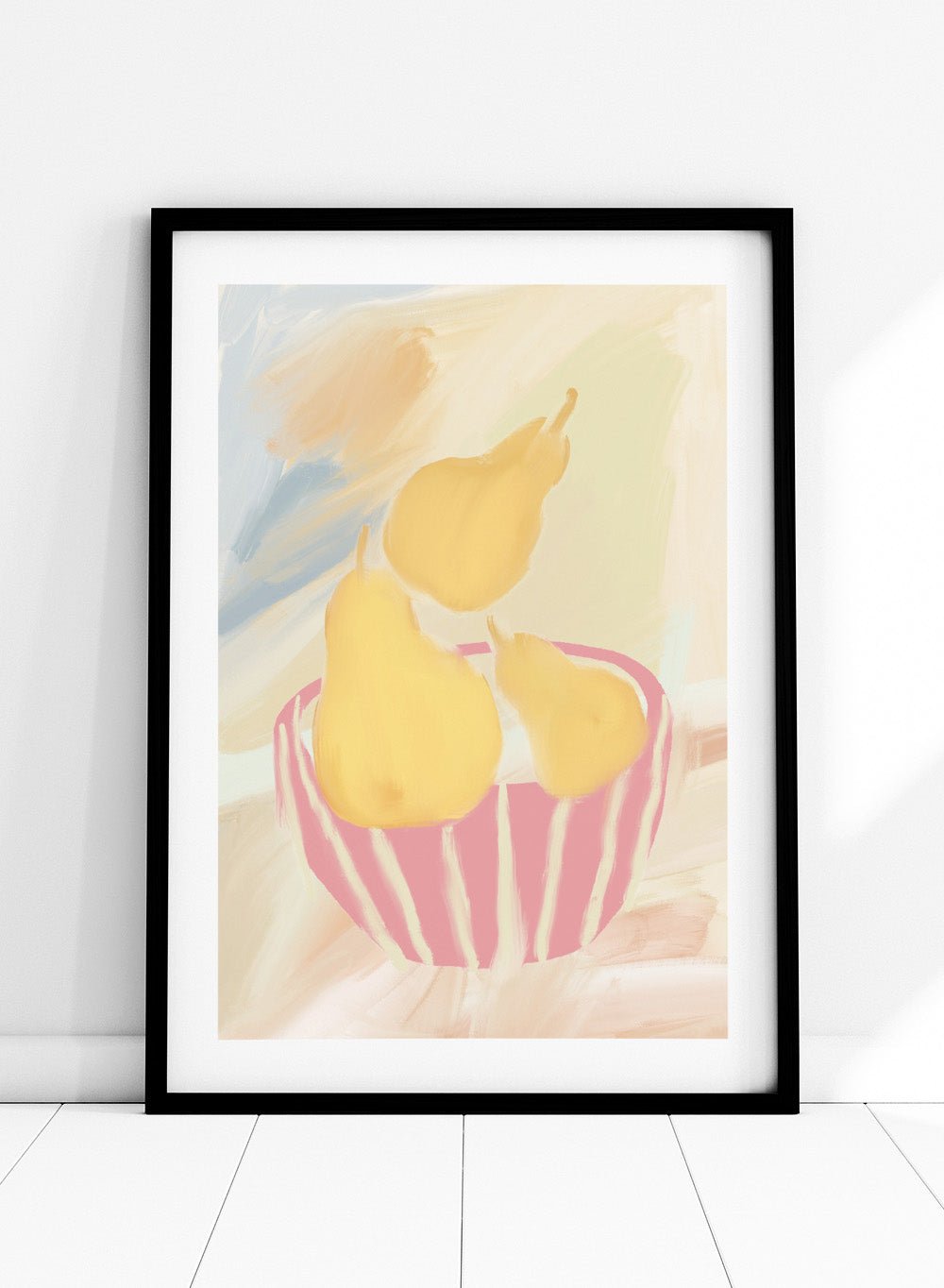 'Striped Bowl with Golden Pears' Aesthetic Art Print_Sugar & Canvas
