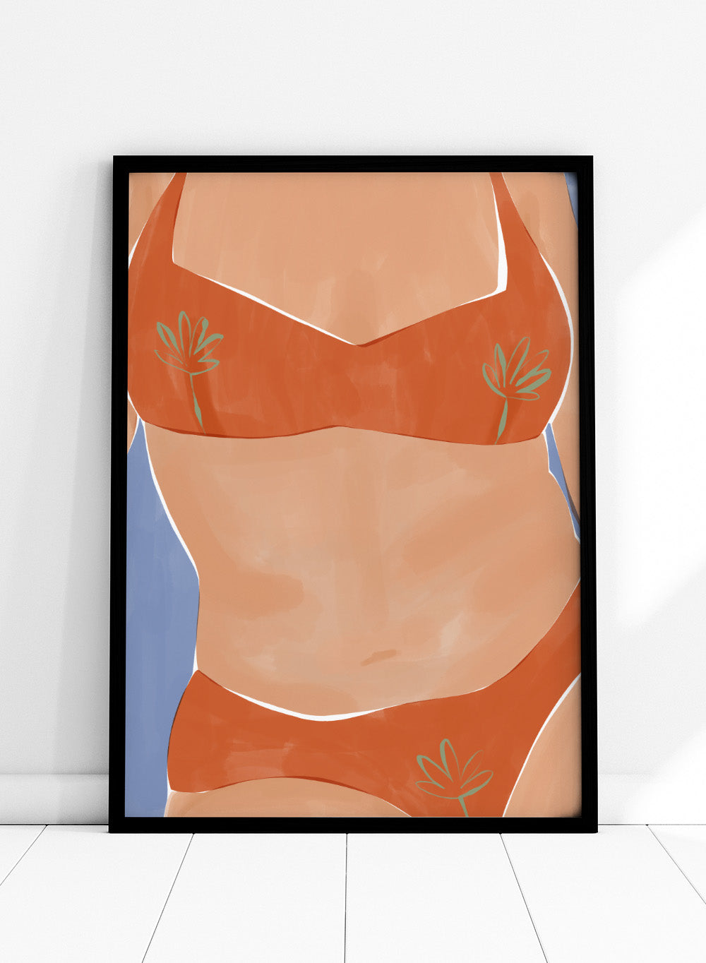 Bikini Babe by Ivy Green is a modern illustration art print featuring a confident bikini figure and warm summer tones. Premium fine art print with optional wood framing.