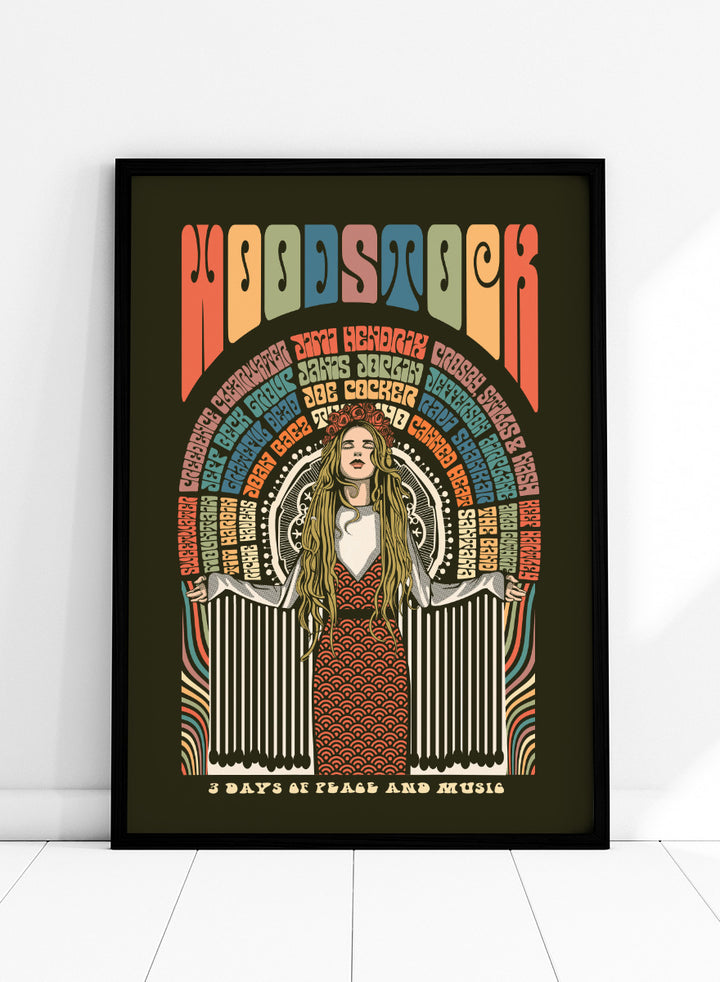 A framed psychedelic art poster featuring the word &