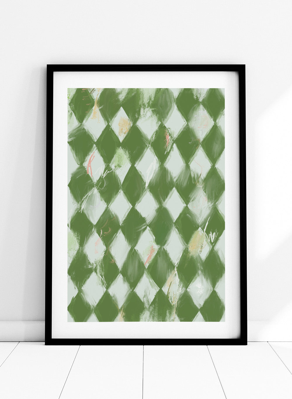 Green Diamond Pattern Wall Art Print | Abstract Modern Geometric Illustration, Hand Drawn Aesthetic Graphic Pattern Poster