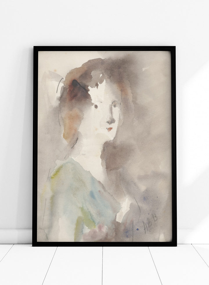 A watercolor portrait painting of a woman&