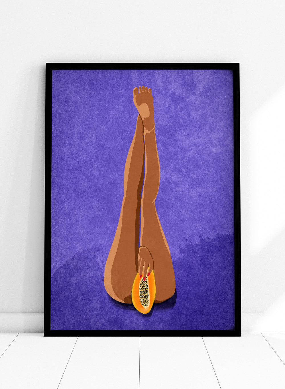 My Papaya by Raissa Oltmanns is a modern woman body art print featuring a bold papaya fruit illustration, playful legs portrait design, and statement wall poster.