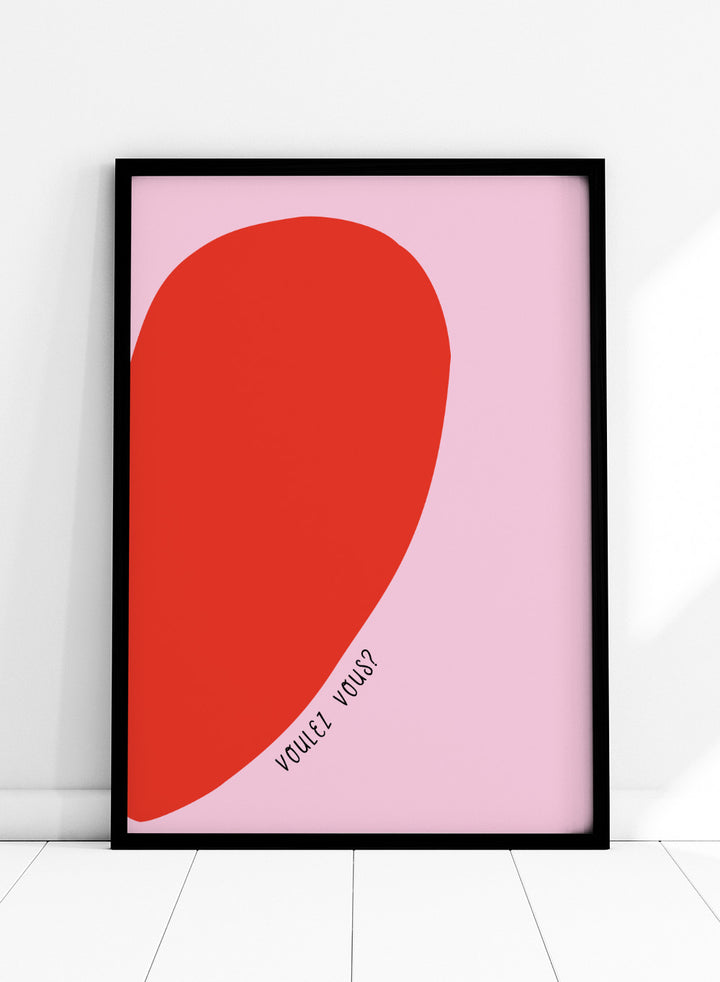 Voulez Vous by Ohkimiko is a playful half-heart art print in bold red and soft pink tones. A modern love-inspired poster from the It’s All Love collection.
