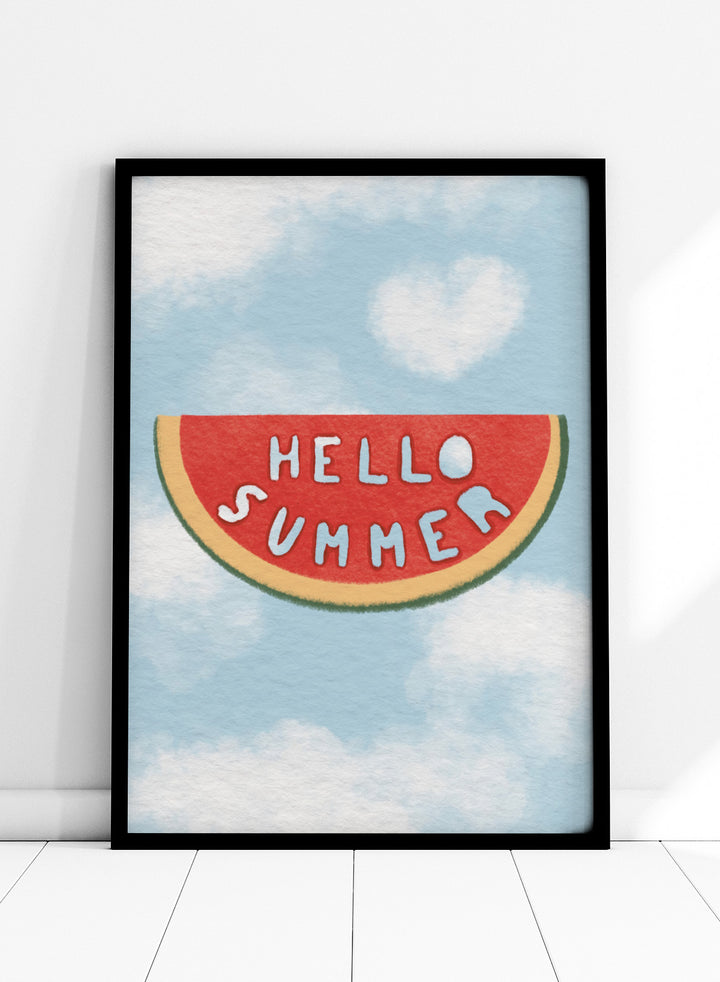An art print featuring a watermelon slice graphic with the words &