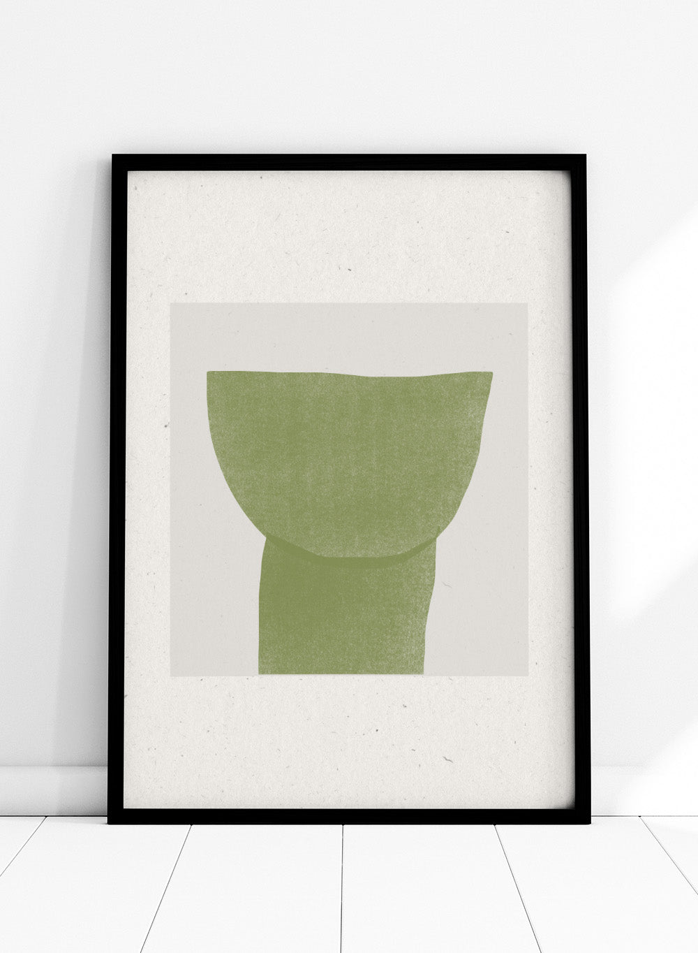 Verdant Tranquility art print by The MIUUS Studio. Minimalist abstract wall art poster in soft green tones, contemporary graphic design, fine art print.