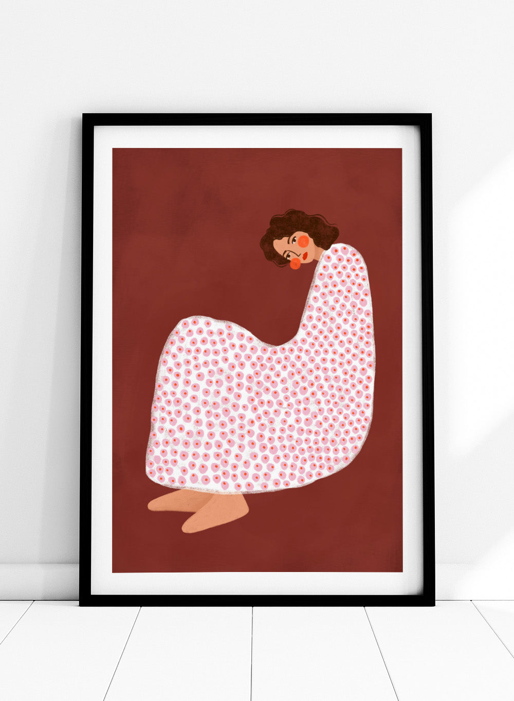 Woman in Polka Dot by Bea Müller is an officially licensed art print featuring a modern illustrated woman in a playful polka dot dress. Available framed or unframed.