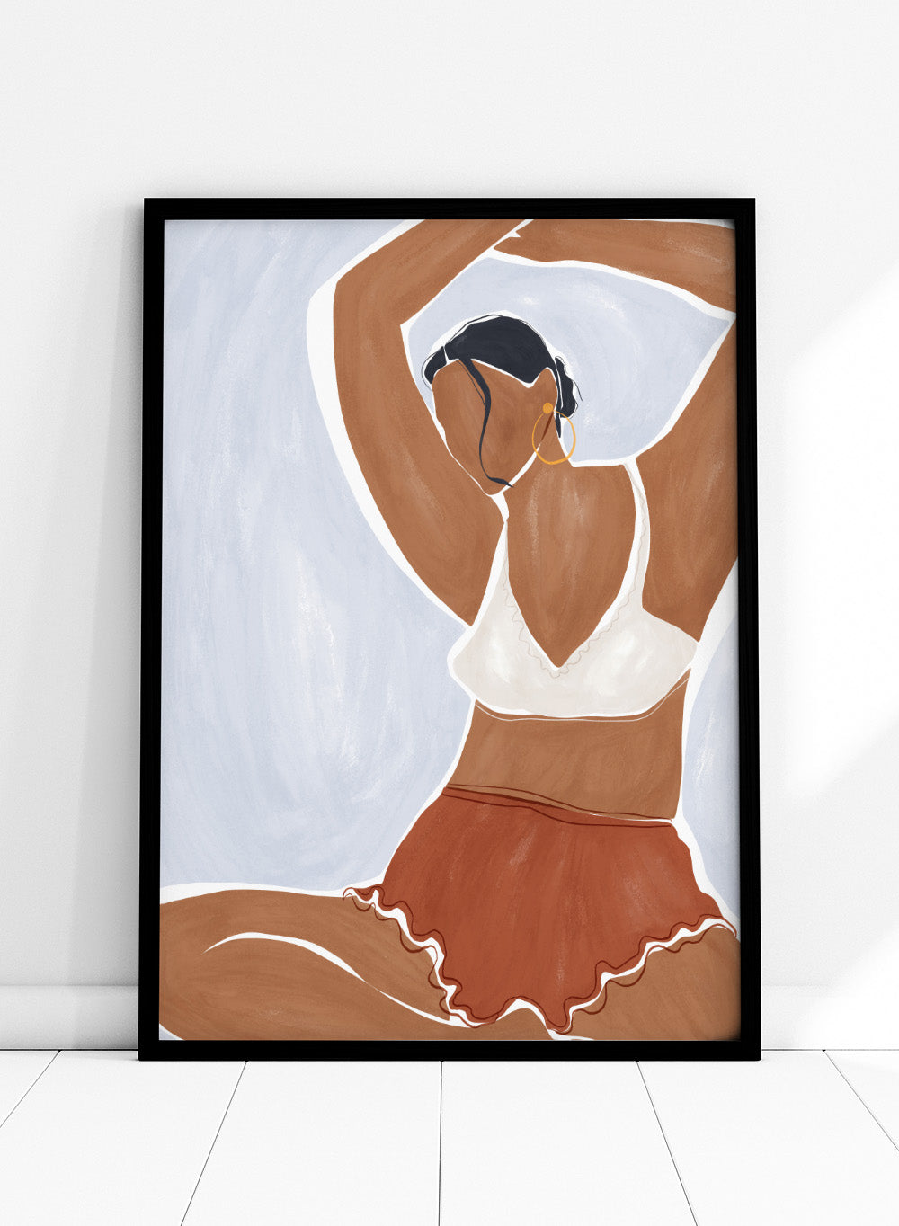 Yoga in Bikini by Ivy Green is a modern illustration art print featuring a relaxed yoga pose and minimalist female figure. Premium fine art print with optional wood framing.