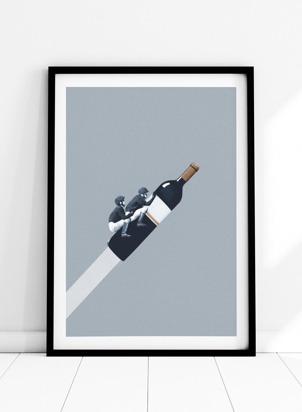We Ride Until Dawn by Maarten Léon is a minimalist collage art print about risk, ambition, and connection. Premium fine art print with real wood framing.