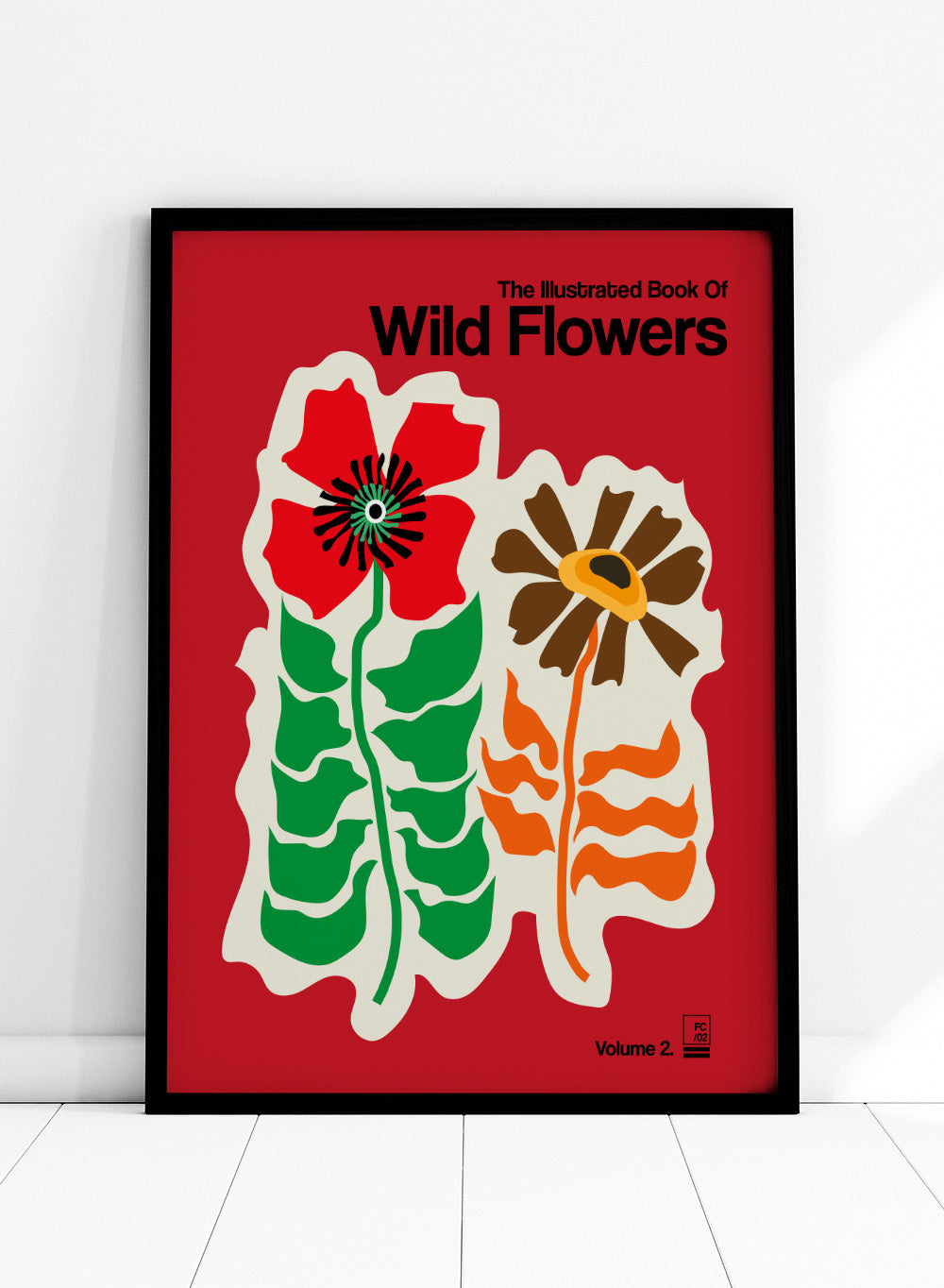 Art print of 'The Illustrated Book of Wild Flowers Volume 2' with two stylized flowers on a red background. The Illustrated Book Of Wild Flowers Vol. 2 Red by Frances Collett is a floral art print featuring two illustrated wild flowers on a bold red background. Officially licensed wall poster with optional framing.