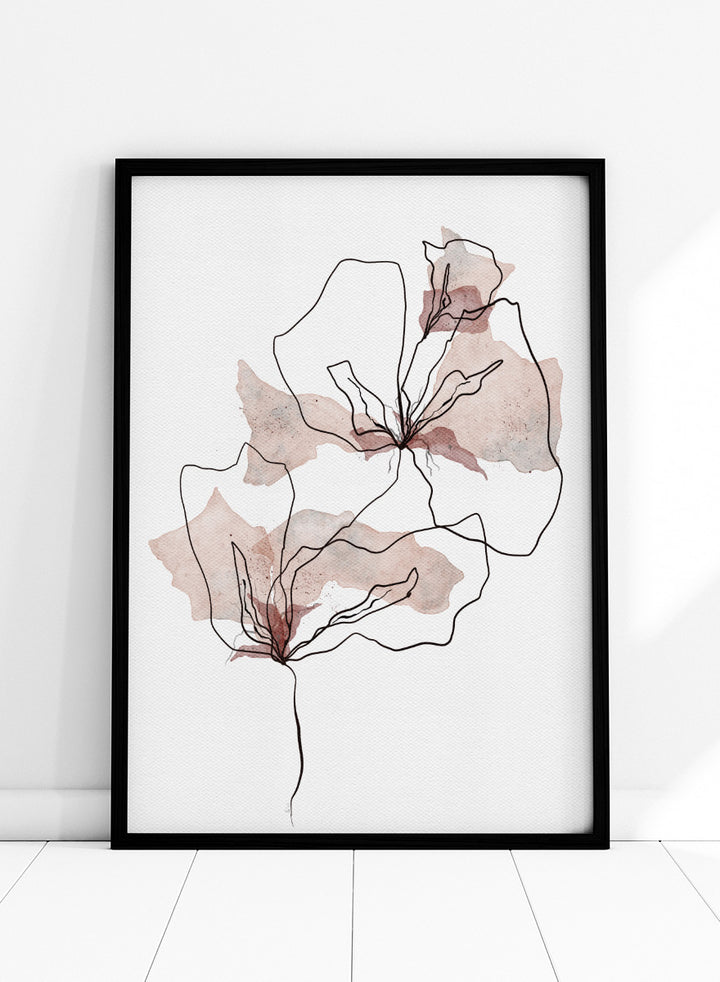 Shop Abstract Blush Botanicals by Ankie Kooi, a modern floral wall art print poster with abstract flowers, minimalist line art, blush pink, cream, and black.