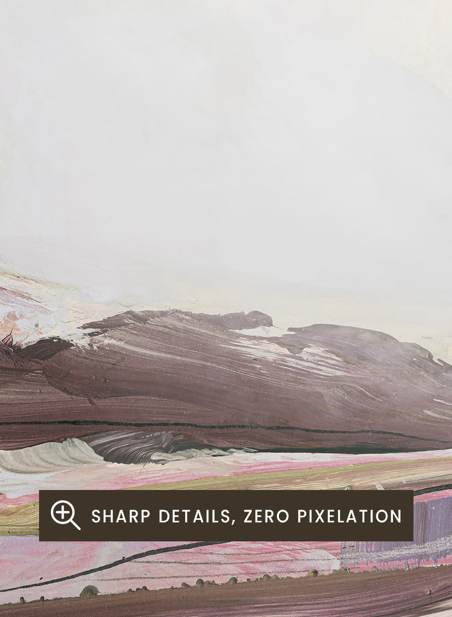 Shop Beauty by Dan Hobday, a set of 2 abstract landscape wall art prints posters featuring layered brushwork, open horizons, and soft brown and purple tones.