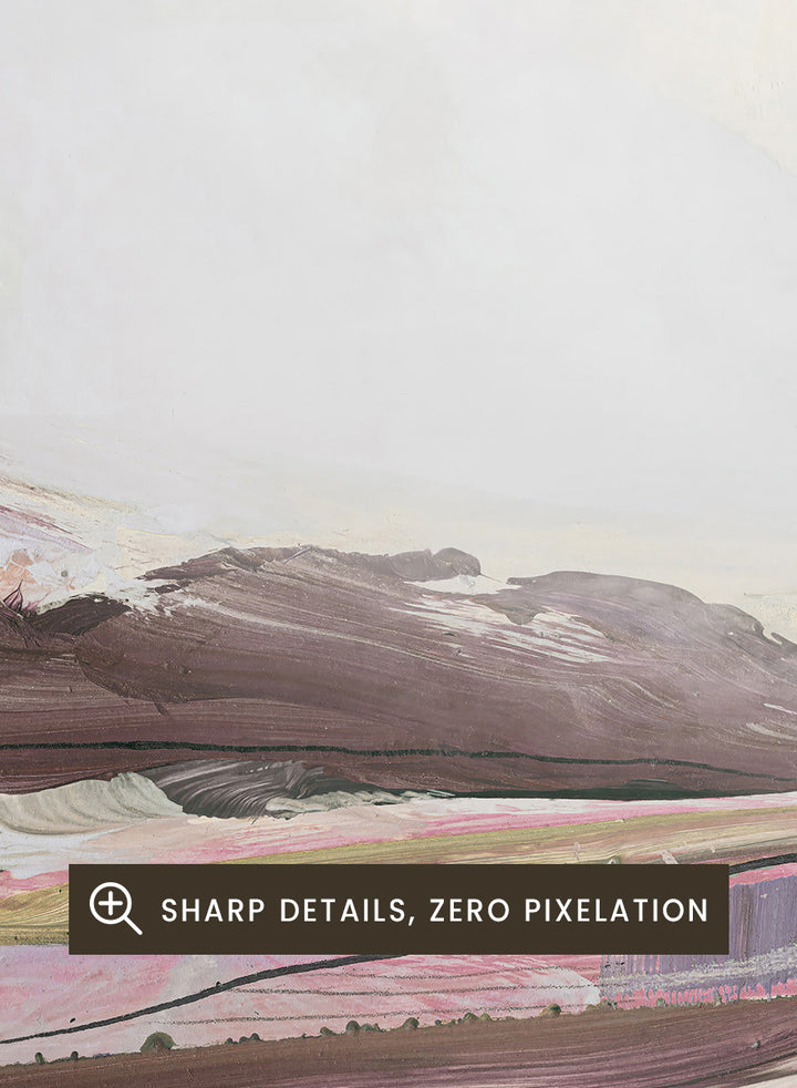Shop Beauty by Dan Hobday, a set of 2 abstract landscape wall art prints posters featuring layered brushwork, open horizons, and soft brown and purple tones.