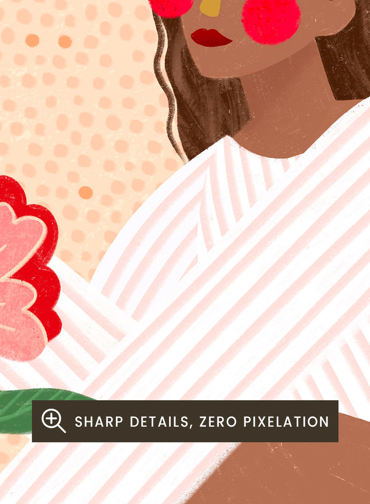 Shop In Her Happy Place by Bea Müller, a set of 2 figurative wall art prints posters featuring women surrounded by birds and flowers in soft pink tones.