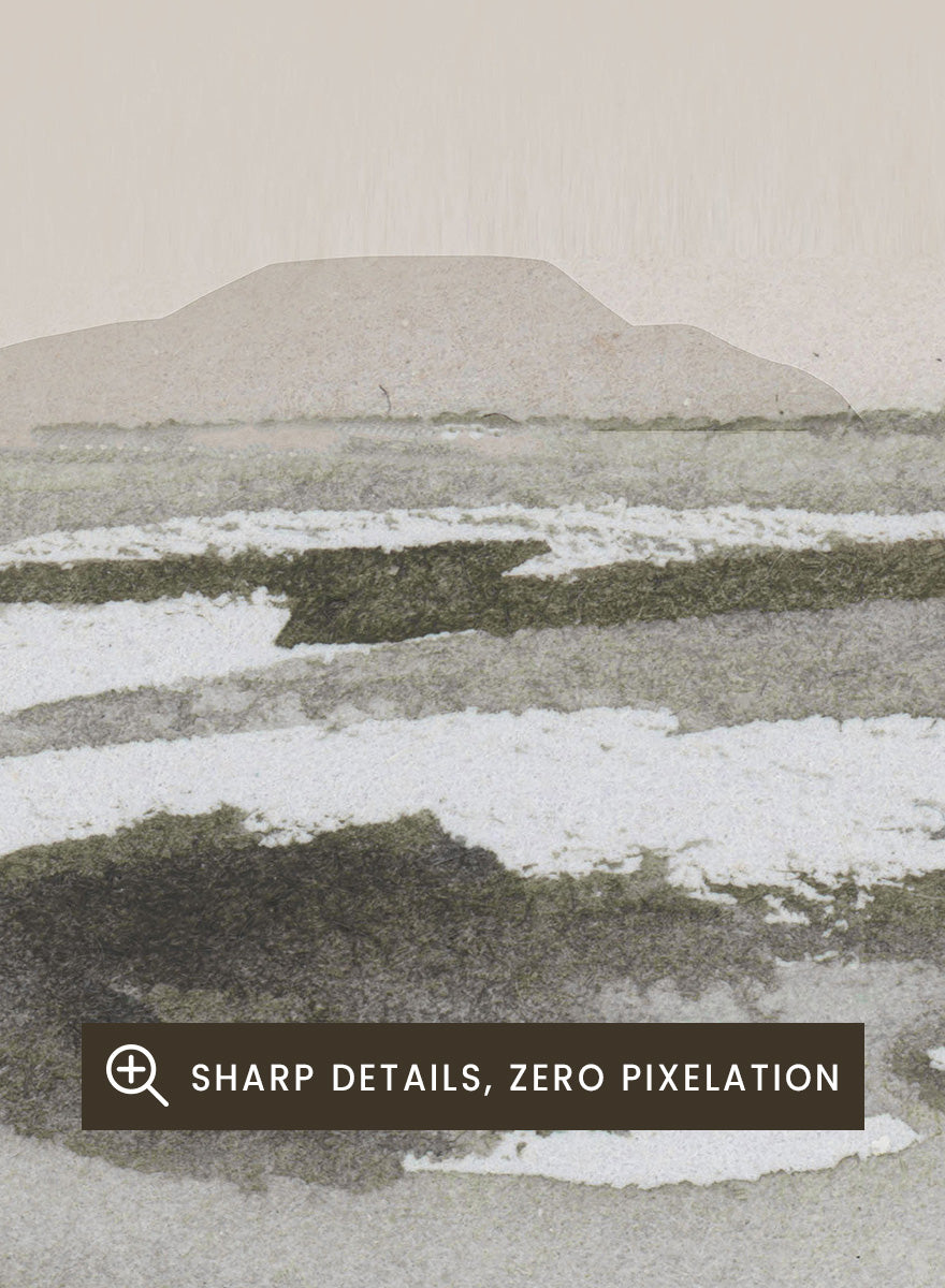 Shop Calm Beach by Dan Hobday, a set of 2 coastal landscape wall art prints posters capturing tidal sandbars, distant islands, and a quiet shoreline.