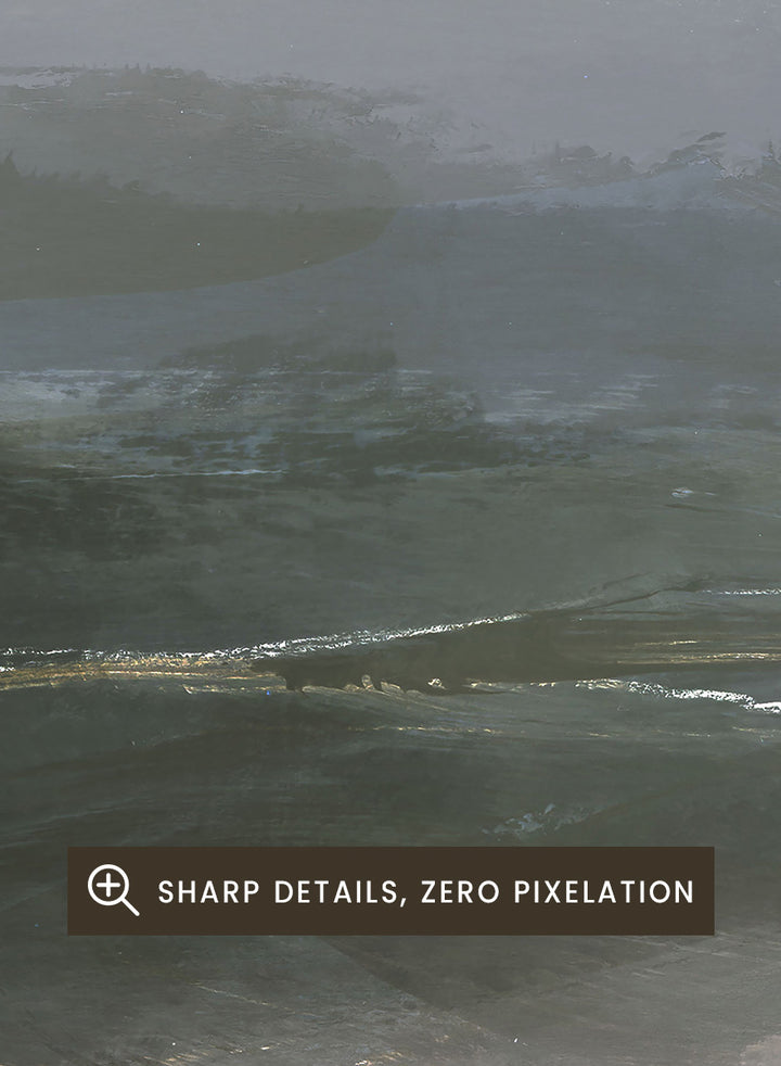 Shop Tranquillitas by Dan Hobday, a set of 2 landscape wall art prints posters featuring misty water, tree-lined banks, distant hills, and deep grey green tones.